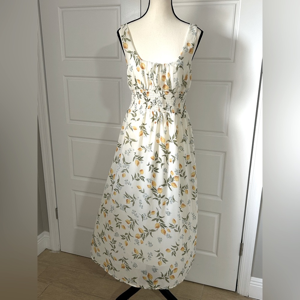 Sincerely Jules Yellow Blue and White Floral Midi Sundress with Peasant Bodice - Picture 1 of 7
